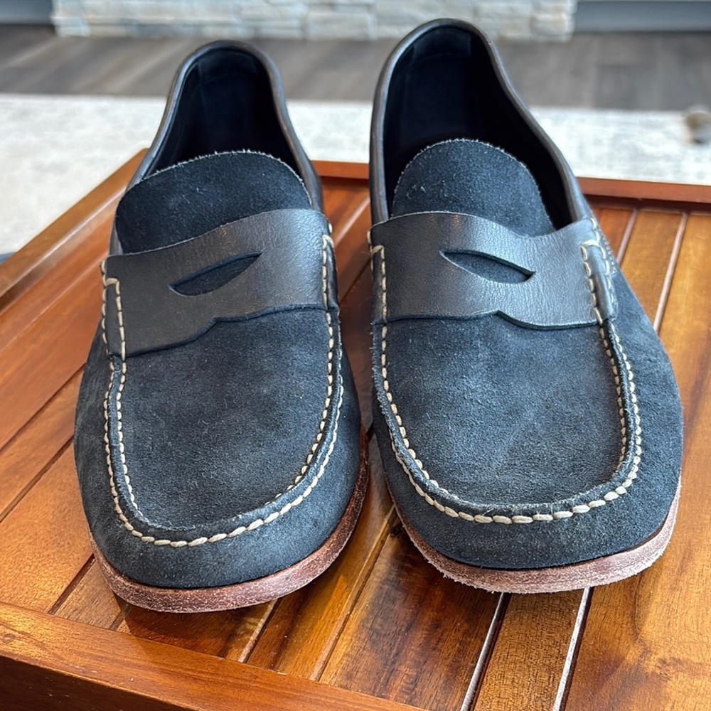 Johnston & Murphy Black Navy Sheepskin Slip-On Loafers with Penny Strap
